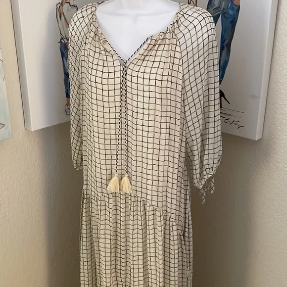 Melloday beige black plaid layered dress size S new with tag - Picture 13 of 16